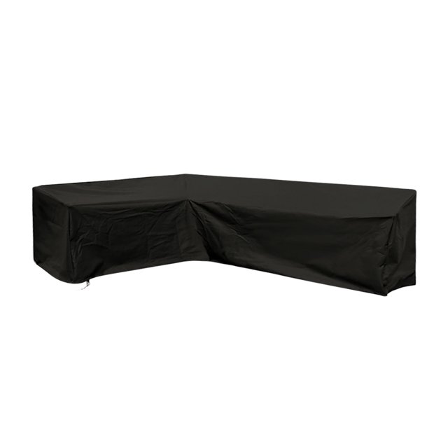 Small Outdoor Cover, Outdoor Garden Furniture Corner Sofa Cover Furniture Cover Outdoor Table Cover, Protective Cover. Black corner sofa cover made of durable 210D Oxford polyester fabric, designed to protect patio furniture from wind, rain, and tears. Features elastic ring and adjustable wind belts for secure fit, along with two vents for airflow. Weather-resistant and suitable for various outdoor furniture sizes.