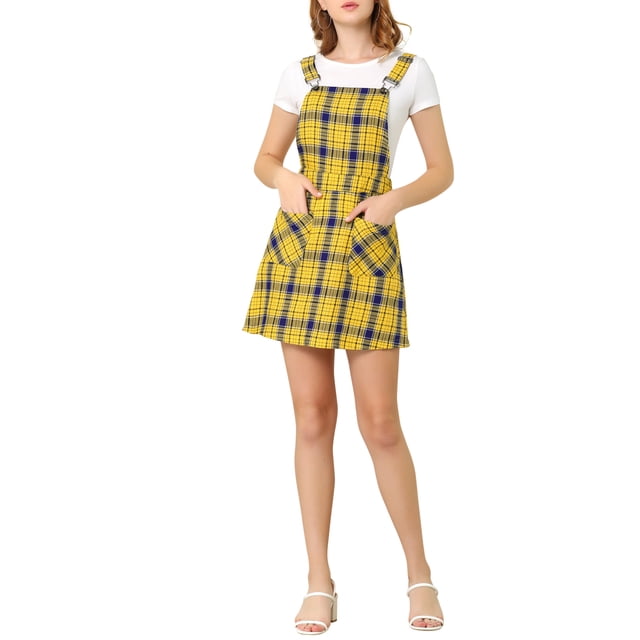 INSPIRE CHIC Women's Adjustable Strap Plaid Suspender Overall Dress