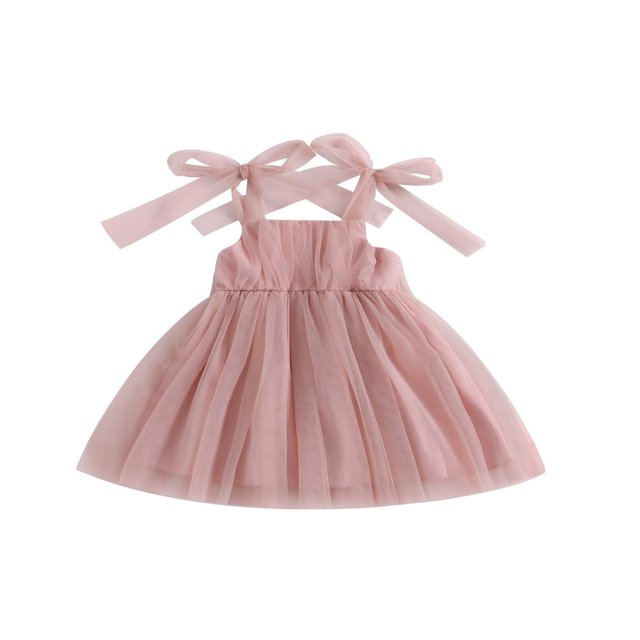 Filles Enfants Robe Sans Manches Cravate Bandoulière Couches Tulle Robe Cami Été Vêtements Décontractés Robe Princesse