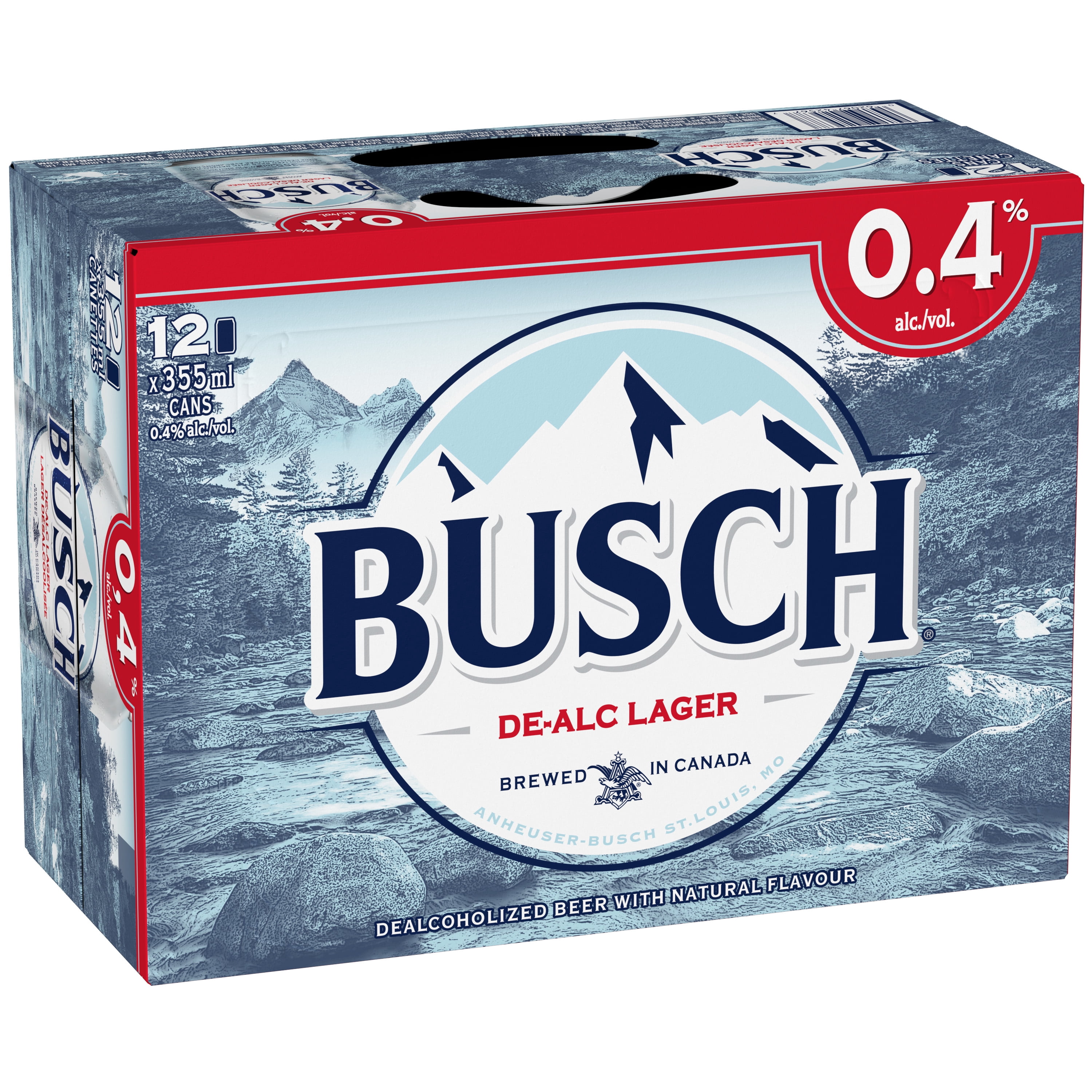 Busch De-alcoholized Beer, 355mL Cans, Smooth Taste, 0.4% Alcoholic Beer