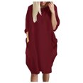 thumbnail image 1 of Robe Décontractée pour Femmes, Longueur Genou, Manches Longues, Ample, Tendance, Imprimée, Robe Confortable Coupe Droite, Robe T-Shirt avec Poches, 1 of 3