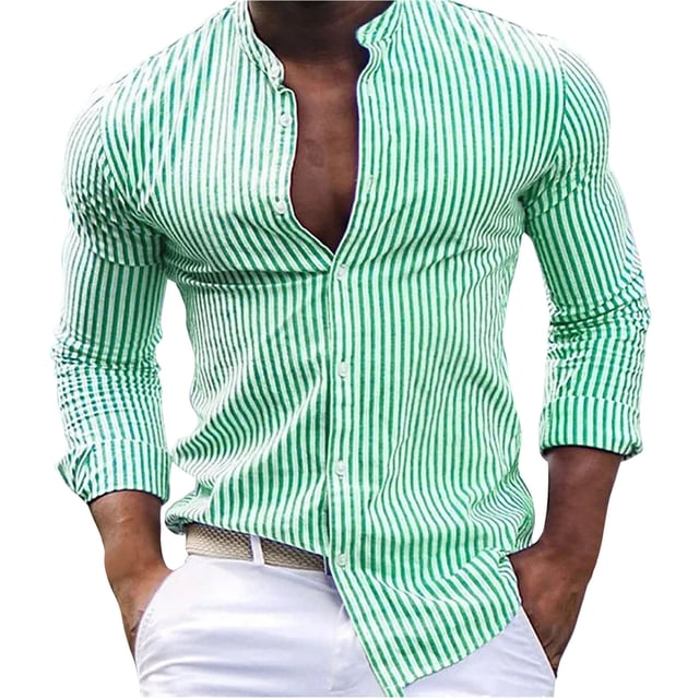 RXIRUCGD Cardigan à Boutons Imprimé Décontracté pour Homme, Manches Longues, Col Montant, Chemisier Chemise Hauts, Vert, Taille : L