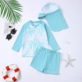 thumbnail image 2 of TOOYOU Baby Boys Swimsuit Swimwear Set Tropical Print Swim Trunks Rash Guard Hat 3 Piece Outfit For Beach Pool Child Bathing Suit For Swimming Lessons And Beach Size 6-12 Months,Light Blue, 2 of 8