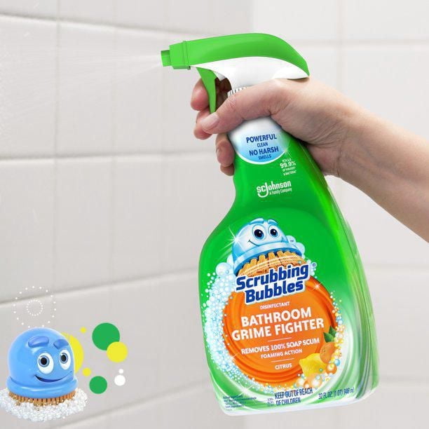 Scrubbing Bubbles Désinfectant Chasseur de saleté de salle de bain, Détruit les germes dans les baignoires, sur les murs de douche et bien plus, parfum Agrumes, 946 mL
