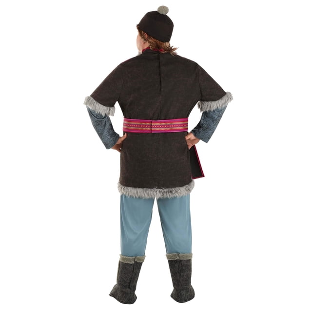 la Reine des Neiges Kristoff Costume de Luxe pour Adulte Grande Taille Inspiré de la Reine des Neiges de Disney, Comprenant une Tunique Bordée de Fourrure avec un Col en V, un Pantalon Bleu avec une Taille Élastique et des Couvre-Bottes en Mousse avec Garniture en Fausse Fourrure. le Costume Comprend une Ceinture en Mousse avec un Motif Géométrique Imprimé et un Chapeau à Pompon. Idéal pour l'Halloween Ou les Événements à Thème.