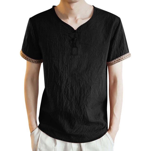 BOBOGOJP Chemises pour Hommes Col Rond Manches Courtes Chemises Ajustées (Noir,4TG)