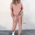 thumbnail image 2 of Pisexur Womens Lounge Set Trendy Casual Solid Color Matching Set Long Sleeve Button Drawstring Hooded Sweathirts Tops Wide Leg Sweatpants Tracksuit with Pockets 2 Piece Travel Outfits, 2 of 6