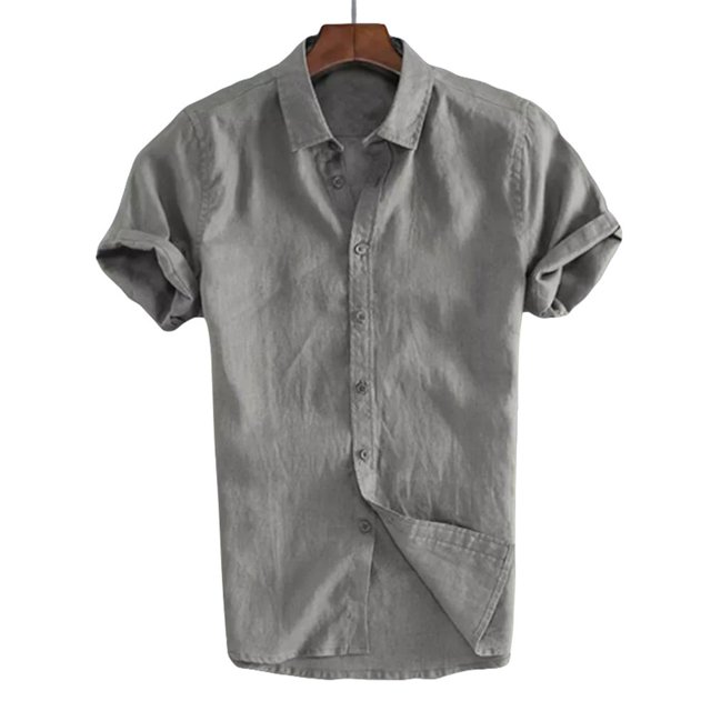 Men‘s Short-Sleeve Shirts Button Down Linen Shirt Summer Casual Tops