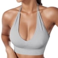 thumbnail image 2 of MIASHUI Bras for Women Halterneck Sports Bra Backless Deep V Neck Sports Bustier Padded Gym Bra Backless Adjustable Straps, 2 of 4