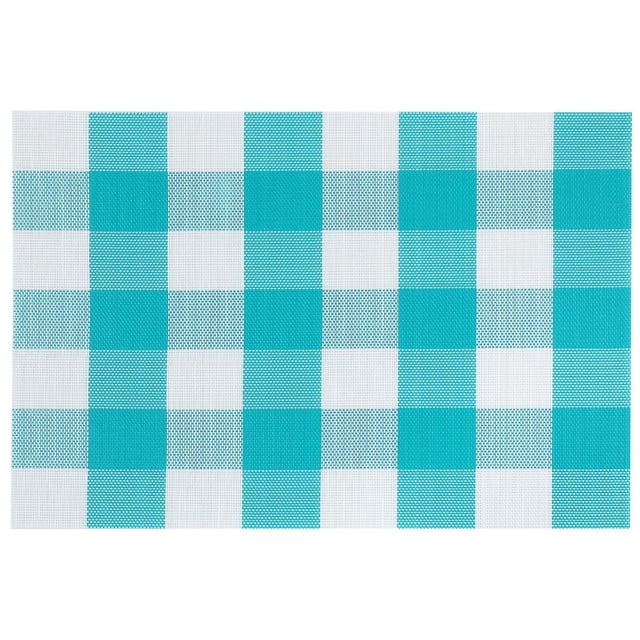 Napperon en Vinyle (à Carreaux) (Sarcelle) - Ensemble de 12 Napperons Rectangulaires en Plastique avec Motif à Carreaux Sarcelle et Blanc, Mesurant 12 par 18 Pouces, Conçus pour Protéger les tables à Manger contre les Déversements et les Égratignures et Convenant aux Réunions de Famille Ou aux Fêtes.