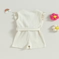 thumbnail image 4 of Toddler Baby Girl Clothes Rompers Ribbed Ruffle Sleeveless Button Belted Romper Short Jumpsuit Summer Outfit Brick Red 12-18 Months, 4 of 7
