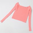 thumbnail image 4 of JDQJBZ Summer Womens Tops,Tops For Women Trendy Ruffle Slim Off Shoulder Crop Knit Long Sleeve Top For Spring Summer, 4 of 5