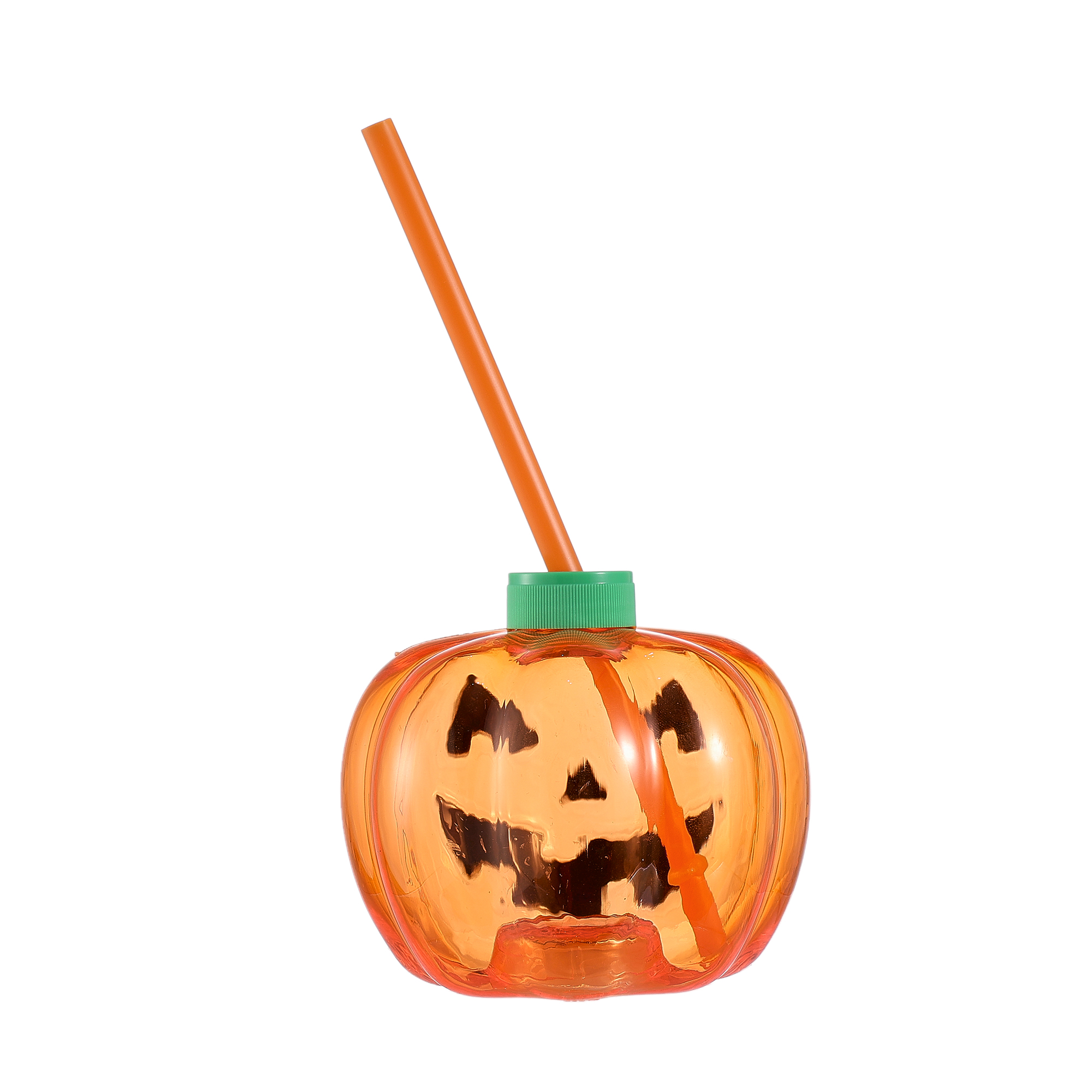 Gobelet lumineux citrouille d’Halloween, Orange translucide, Gobelet avec couvercle et paille, Âges 3+, Favors de fête, par Way to Celebrate
