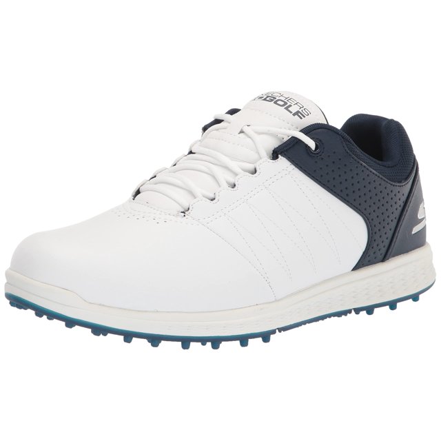 Skechers Men's Pivot Spikeless Golf Shoe, White/Navy, 10.5