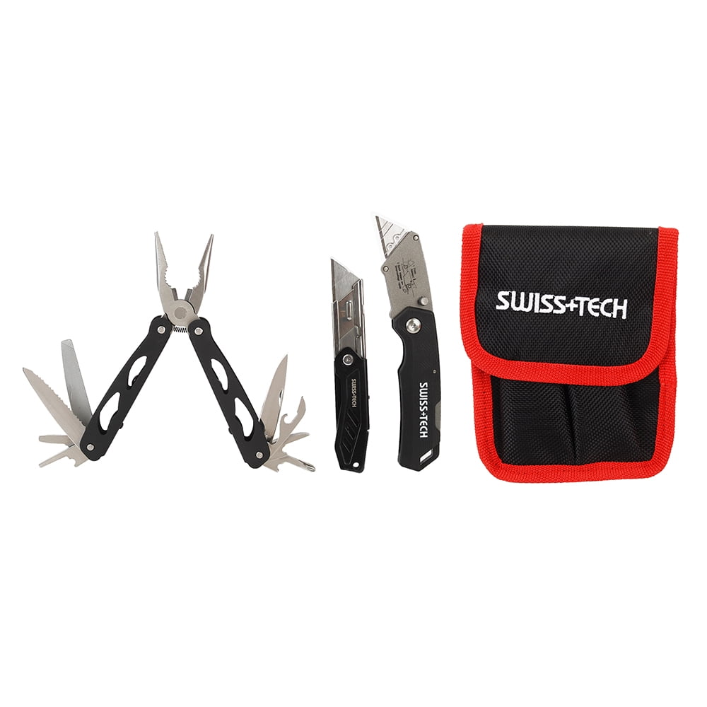 Swiss Tech 4-Piece Multi Tool Pliers and Lockback Knife Set with Pouch,EDC Folding Tools