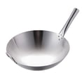 thumbnail image 4 of PENGXIANG 1pc Stainless Steel Single Handle Wok Practical Wok Kitchen Utensil (Silver), 4 of 6