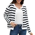 thumbnail image 1 of Women‘s Striped Cardigan Sweater Trendy Long Sleeve Button Down Crewneck Knit Cardigans, 1 of 8