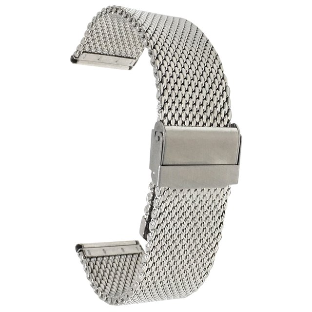 Bandini 20mm Silver Tone Stainless Steel Mesh Watch Band for Men - Metal Mesh Replacement Watch Strap - Adjustable Length - Fold-Over Clasp