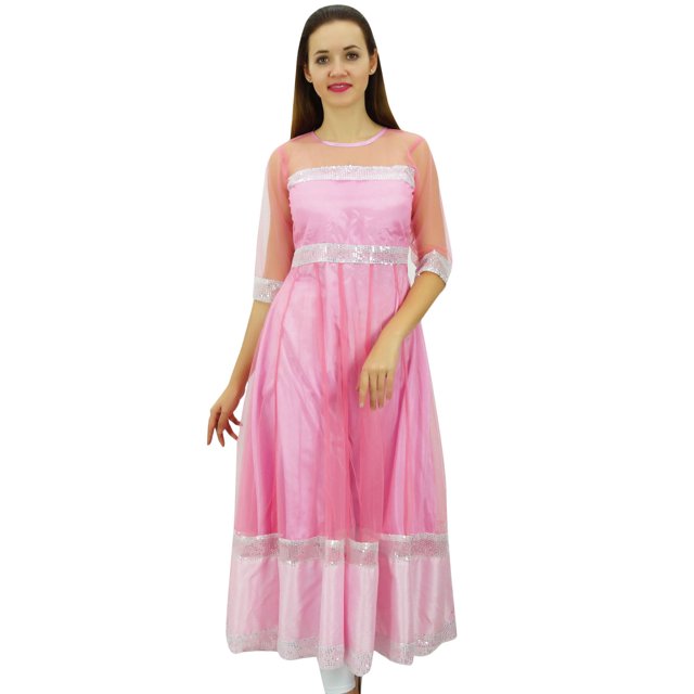 Bimba Kurta Anarkali Kurti pour Femmes, Robe de Fête Ethnique Légère/rose Bébé/ 12