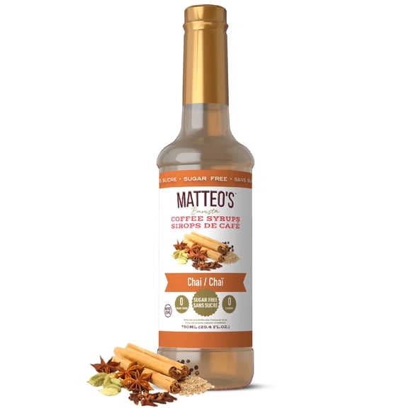 Matteo's Sirop de Café Sans Sucre, Chai, 750 ml, 0 Calorie, 0 Sucre, (Bouteille Unique)