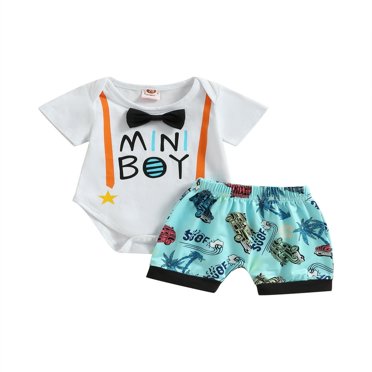 Ensemble Estival pour Bébé Garçon, Barboteuse à Imprimé de Lettres, Combinaison à Manches Courtes et Shorts Décontractés Élastiques, Tenues, Shorts de Voiture 0-3 Mois