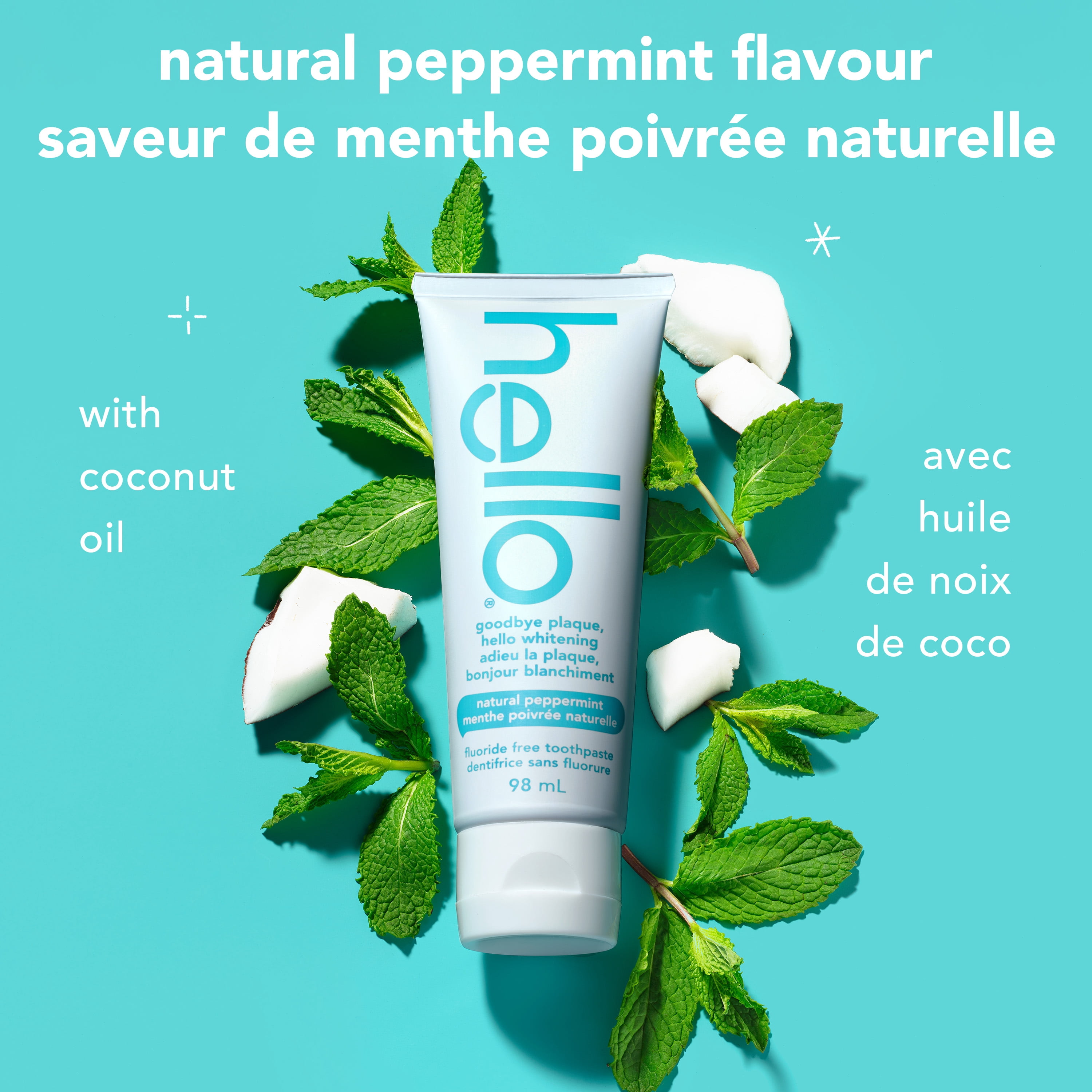 hello Goodbye Plaque Whitening Fluoride Free Toothpaste, Peppermint, 98 ml