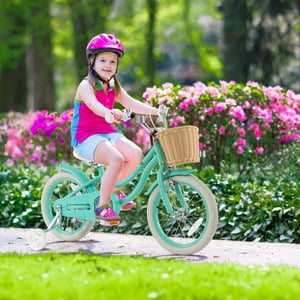 Gymax Vélo de vélo pour enfants de 16'' de style rétro avec barre réglable en hauteur & Siège vert