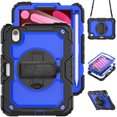 thumbnail image 1 of Case for iPad Mini 7 A17 Pro 2024/Mini 6 2021 8.3 Inch 7th/6th Gen with Screen Protector, 360 Degree Rotating Kickstand Hand Strap Shockproof Cover with Shoulder Strap, Dark Blue PC, 1 of 7