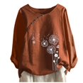 thumbnail image 2 of CHUANK Hauts pour Femmes en Liquidation à Moins de 10$ Hauts pour Femmes Décontractés Printemps Été Manches Longues Coton Lin Imprimé Graphique Pissenlit Col Rond Blouses Vintage Grande Taille, 2 of 4