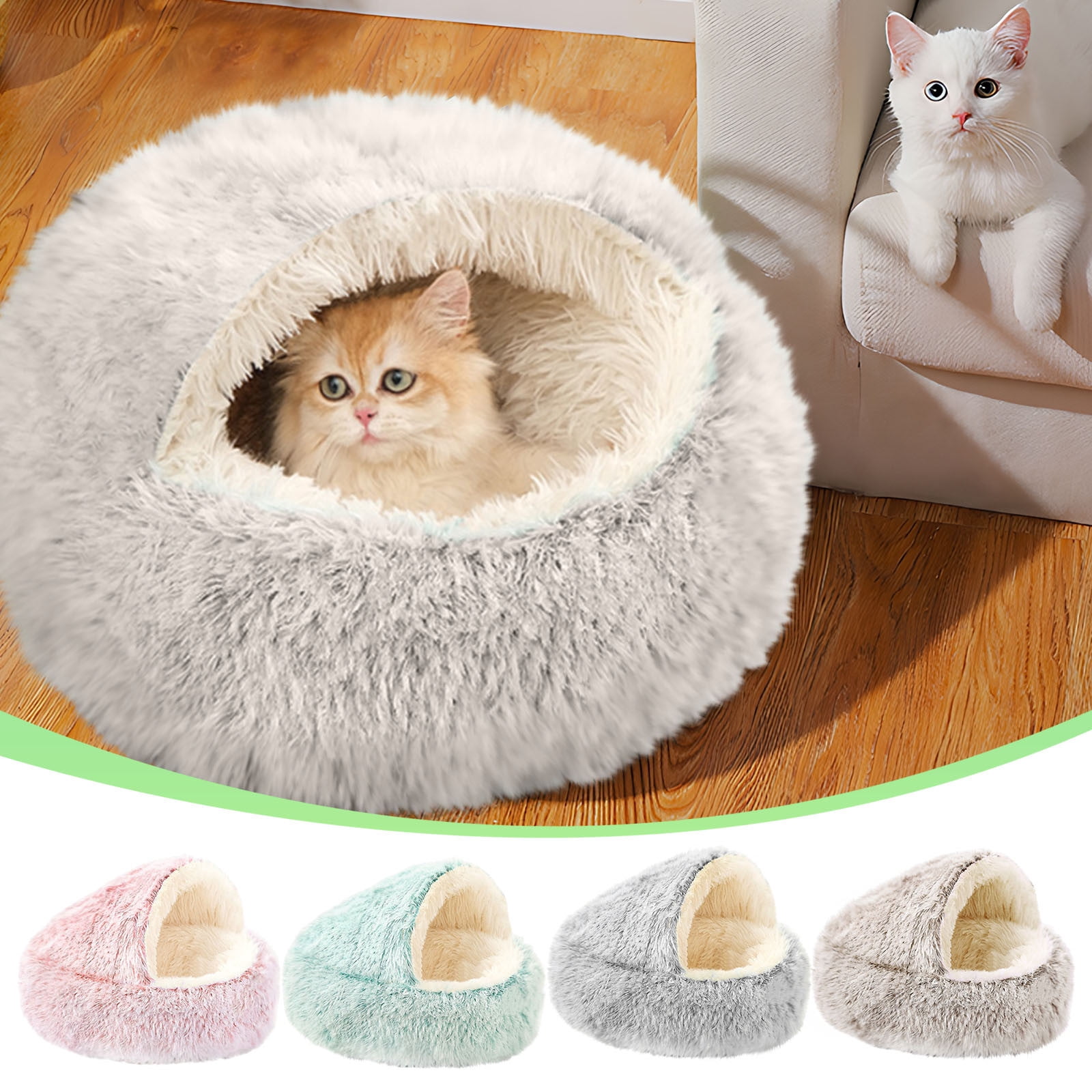 Wzzjkit Dog Bed with Cover Cave, Washable Round Pet Nests Semi-enclosed No-Slip Faux Coved Bed, Comfortable Warming Pet Bed Covered Dog Bed