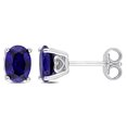 thumbnail image 1 of Miabella Created Blue Sapphire Solitaire Oval Stud Earrings in Sterling Silver, 1 of 3