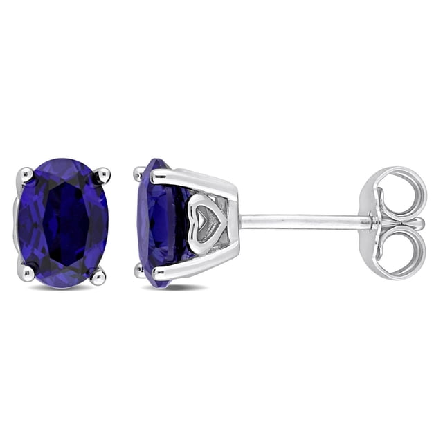 Miabella Created Blue Sapphire Solitaire Oval Stud Earrings in Sterling Silver