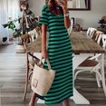 thumbnail image 2 of Kcodviy Robe Droite Évasée à Col en V pour Femmes, Robe Ample à Imprimé Rayé, Robe Midi Froncée, Robes pour Petites Femmes, Robes sous le Genou, Robes d'Été Maxi pour Femmes, 2 of 5