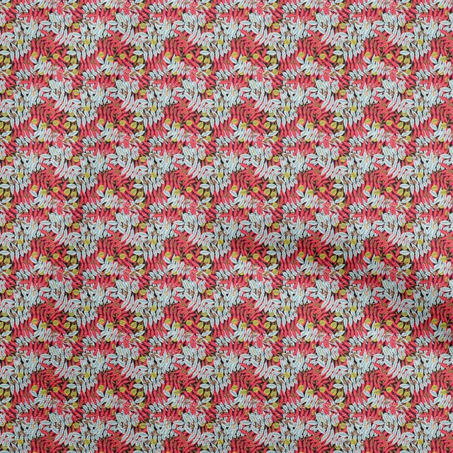 oneOone Tissu Popeline de Coton Sergé Rouge Feuilles Matériel de Robe Tissu Imprimé Tissu au Mètre 56 Pouces de Large