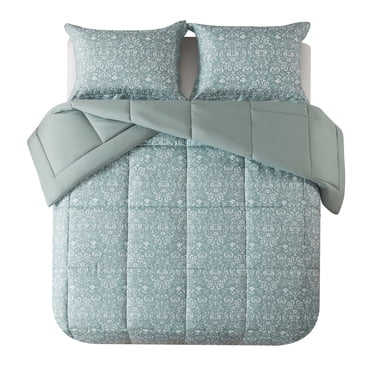 Mainstays bed-in-bag all in one reversible comforter and sheet set,7-Piece,Queen,Green Floral