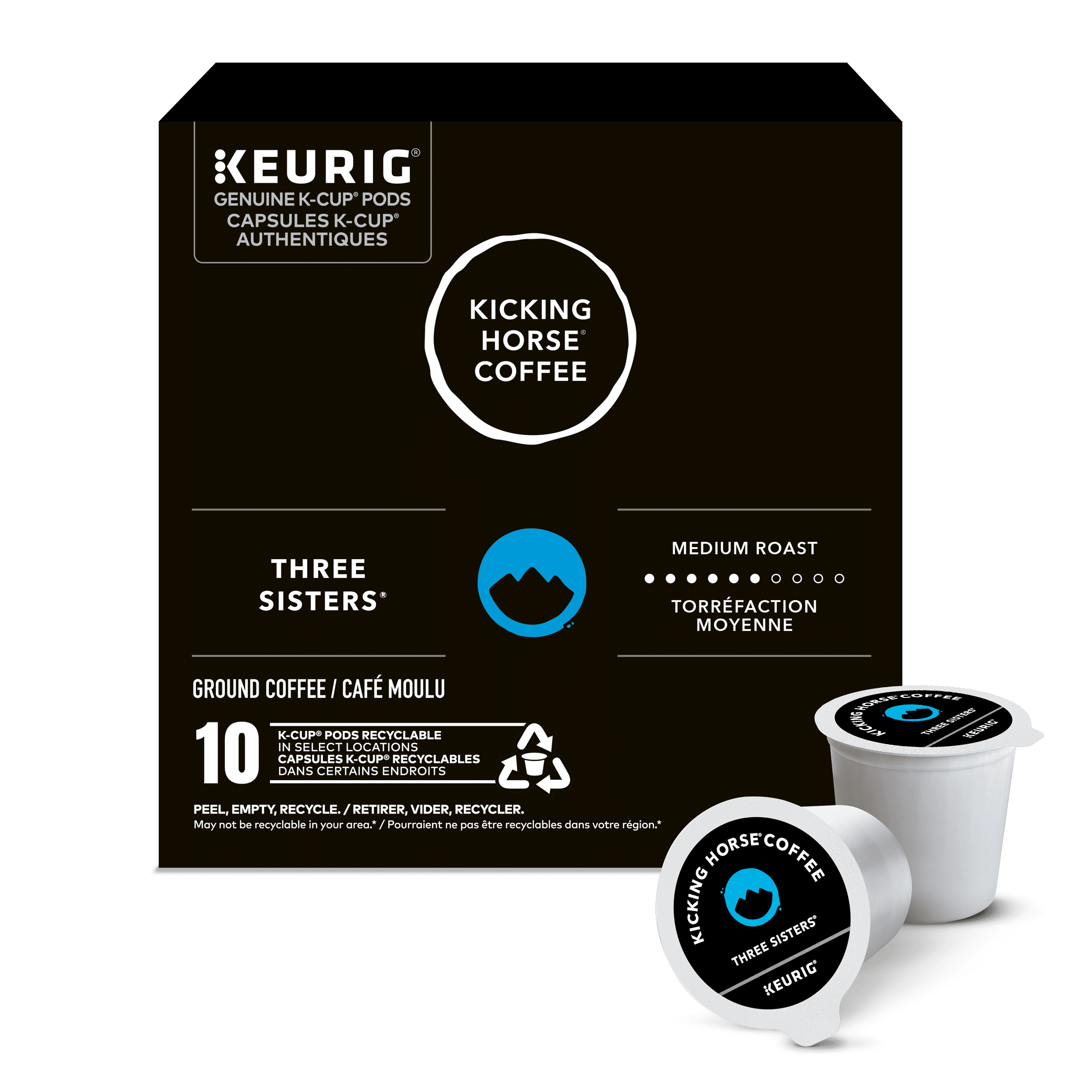 Kicking Horse Three Sisters, Medium Roast, K-Cup Coffee Pods, 10 bars