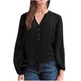 thumbnail image 1 of AherBiu Hauts à Manches Longues pour Femmes Blouse en Coton et Lin Demi-Boutonnage Col en V Hauts de Sortie pour Femmes, 1 of 5