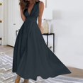 thumbnail image 2 of PENGXIANG Femmes Cocktail Robes Formelles V Cou Taille Haute Chaîne Sans Manches une Ligne Midi Robe pour Parti, 2 of 6
