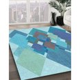 thumbnail image 3 of Ahgly Company Tapis d'Intérieur Lavable à la Machine, Carré, Transitionnel, Bleu Ivy Bleu, Tapis de Zone, 4 Pieds Carré, 3 of 7