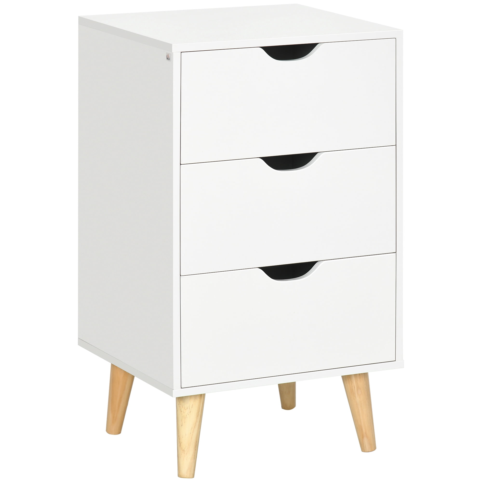 HOMCOM Nightstand, Bedside Table with 3 Drawers, Wood Legs, White