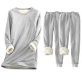 thumbnail image 1 of Pisexur Ensembles 3 Pcs pour Femmes Hiver Chaud en Molleton Couleur Unie Survêtements Ensembles 1 Chandail à Col Rond +2 Pantalons de Pyjama Décontractés Pyjamas Surdimensionnés pour Femmes Ensemble P-5TG, 1 of 2