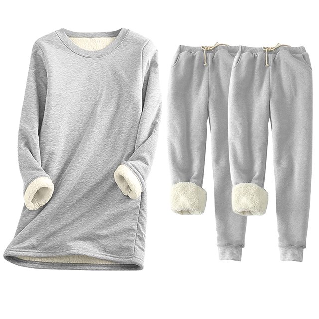 Pisexur Ensembles 3 Pcs pour Femmes Hiver Chaud en Molleton Couleur Unie Survêtements Ensembles 1 Chandail à Col Rond +2 Pantalons de Pyjama Décontractés Pyjamas Surdimensionnés pour Femmes Ensemble P-5TG