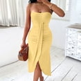 thumbnail image 2 of XDZJLR Women Dresses Solid Color Strapless Slim Irregular Hem Leisure Dress, 2 of 6