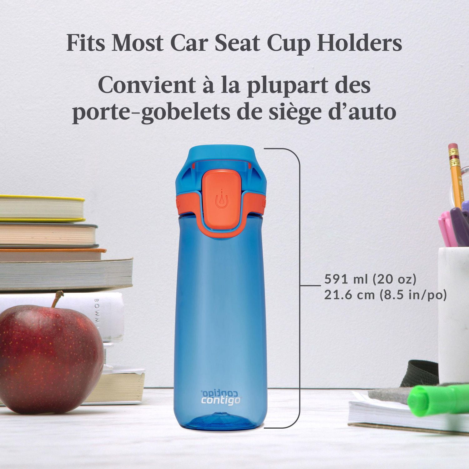 Contigo Kids Casey Water Bottle with Autoseal Lid, Blue Poppy with Coral, BPA-Free