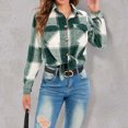 thumbnail image 4 of IROINID Surchemise Courte pour Femmes Col Rabattu à Carreaux Manches Longues Manteau Chemise Sans Capuche Décontracté, Vert, 4 of 6