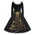 thumbnail image 3 of TIMIFIS Robes de Noël pour Femmes Imprimé de Noël Laid Robes Ligne A Robe de Bal Col en V Manches Longues Plissée Rétro, 3 of 3