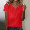 thumbnail image 2 of Besolor Summer Short Sleeve Shirts for Women Casual V Neck Solid Color Basic Tees Ladies Going out Tops, 2 of 3