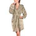 thumbnail image 2 of LSLJS Robe de Nuit Femme Douce Couleur Unie Manches Longues Col en V Hiver Ceintures Poches Polaire Faux Velours, Womens Robe, 2 of 7