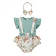 thumbnail image 1 of Opperiaya Ensemble Haut à Manches Volantes Col Rond + Short à Bretelles + Bandeau pour Fille, 1 of 1