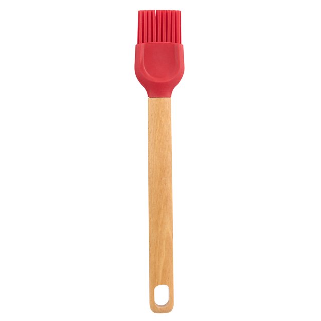 Holiday Time Brosse d'Arrosage de Cuisine en Silicone et Hêtre Rouge avec Manche en Hêtre de 30 cm et Poils en Silicone Résistants à la Chaleur jusqu'à 220 °C, en Forme de Cuillère pour Ramasser et Étaler des marinades et des sauces sur des Batteries de Cuisine Antiadhésives.